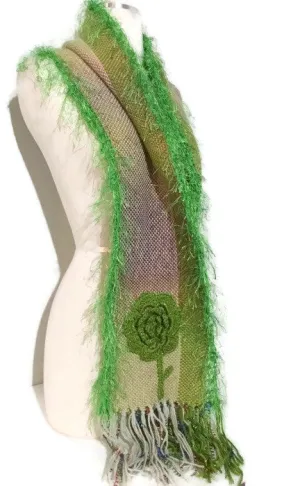 Handmade woven scarf, loom scarf, green handmade alpaca scarf, luxury scarf, The green woven scarf