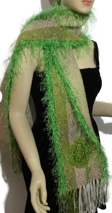Handmade woven scarf, loom scarf, green handmade alpaca scarf, luxury scarf, The green woven scarf