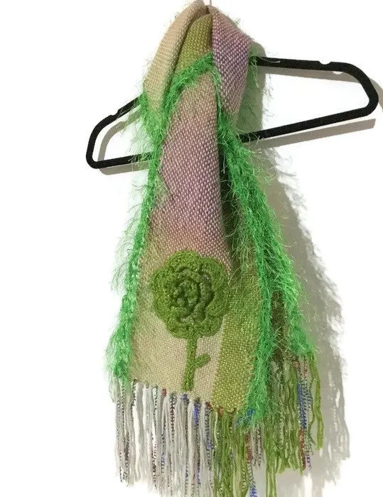 Handmade woven scarf, loom scarf, green handmade alpaca scarf, luxury scarf, The green woven scarf