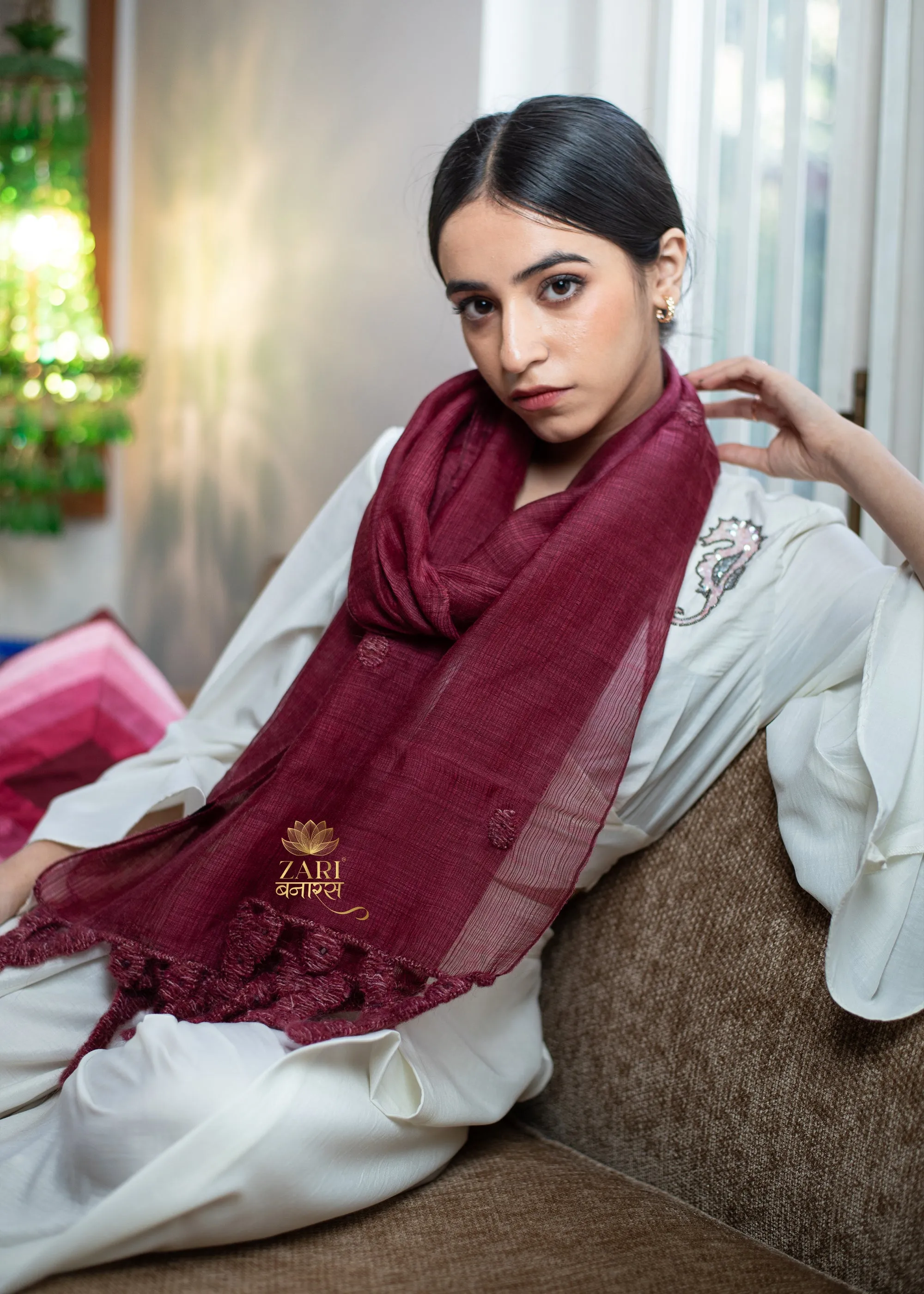 Heritage Maroon Fringe Scarf