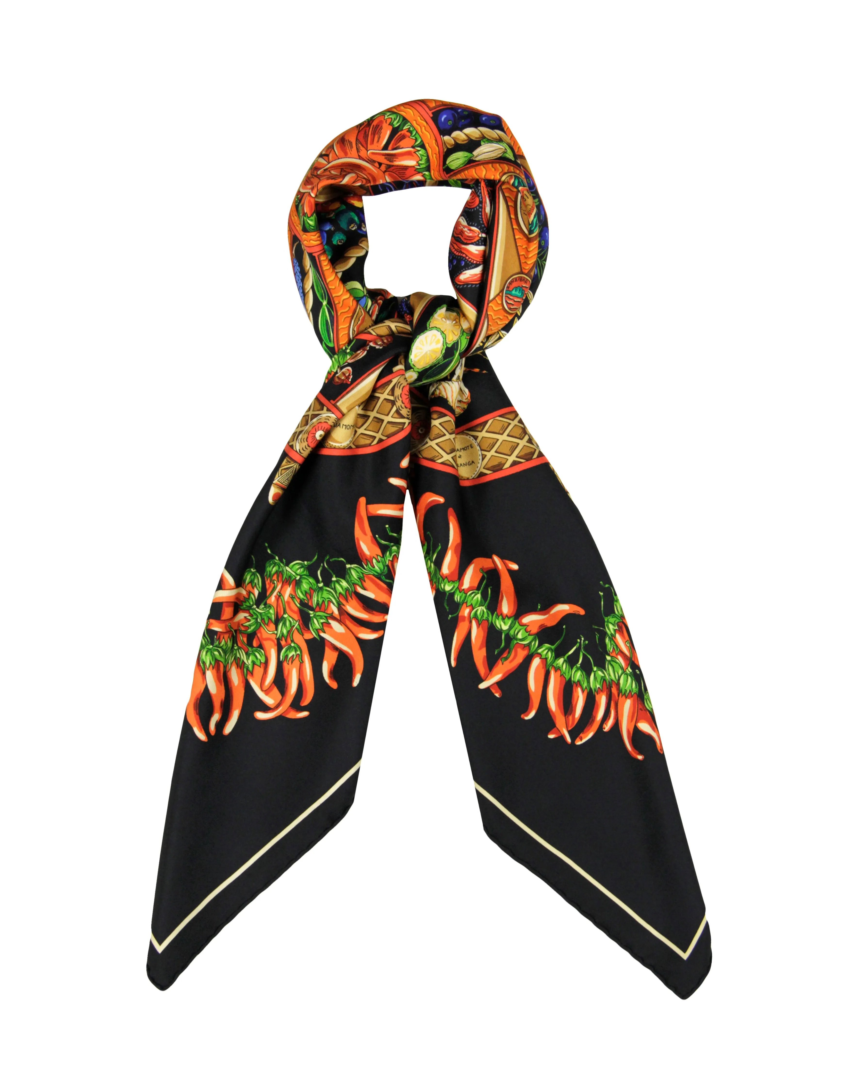 Hermes Black Aux Pays des Epices 90cm Silk Scarf