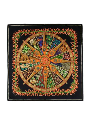 Hermes Black Aux Pays des Epices 90cm Silk Scarf