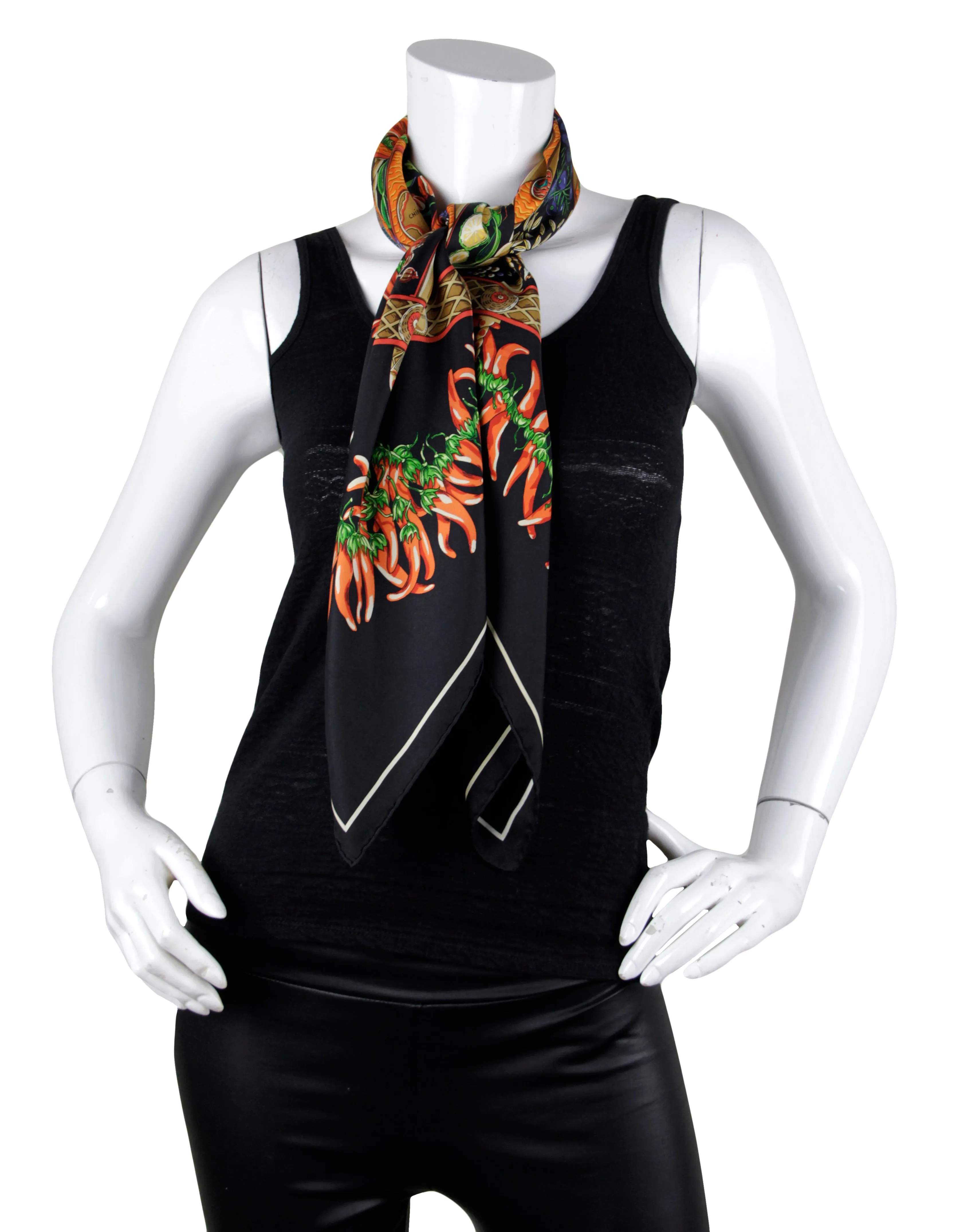 Hermes Black Aux Pays des Epices 90cm Silk Scarf