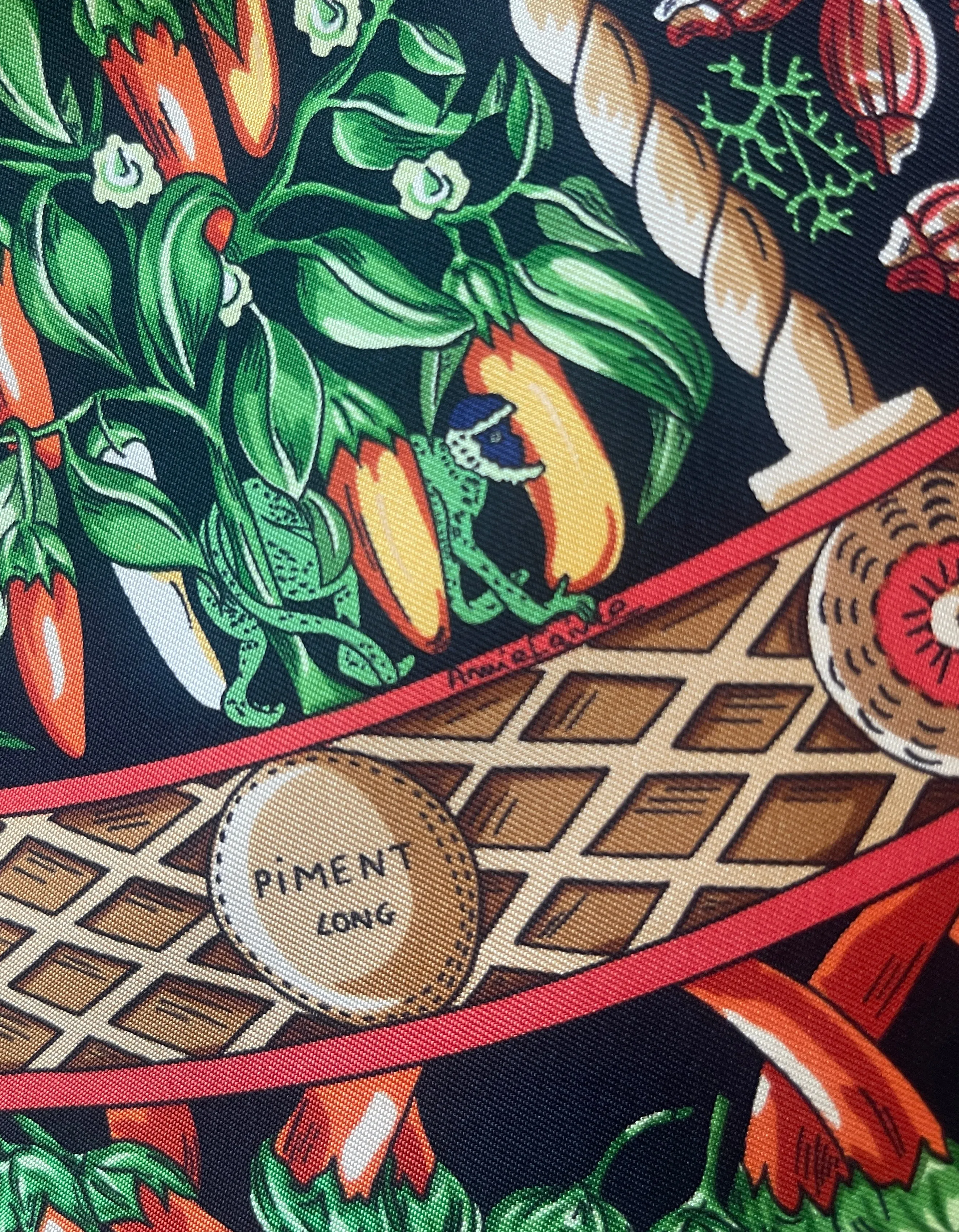 Hermes Black Aux Pays des Epices 90cm Silk Scarf