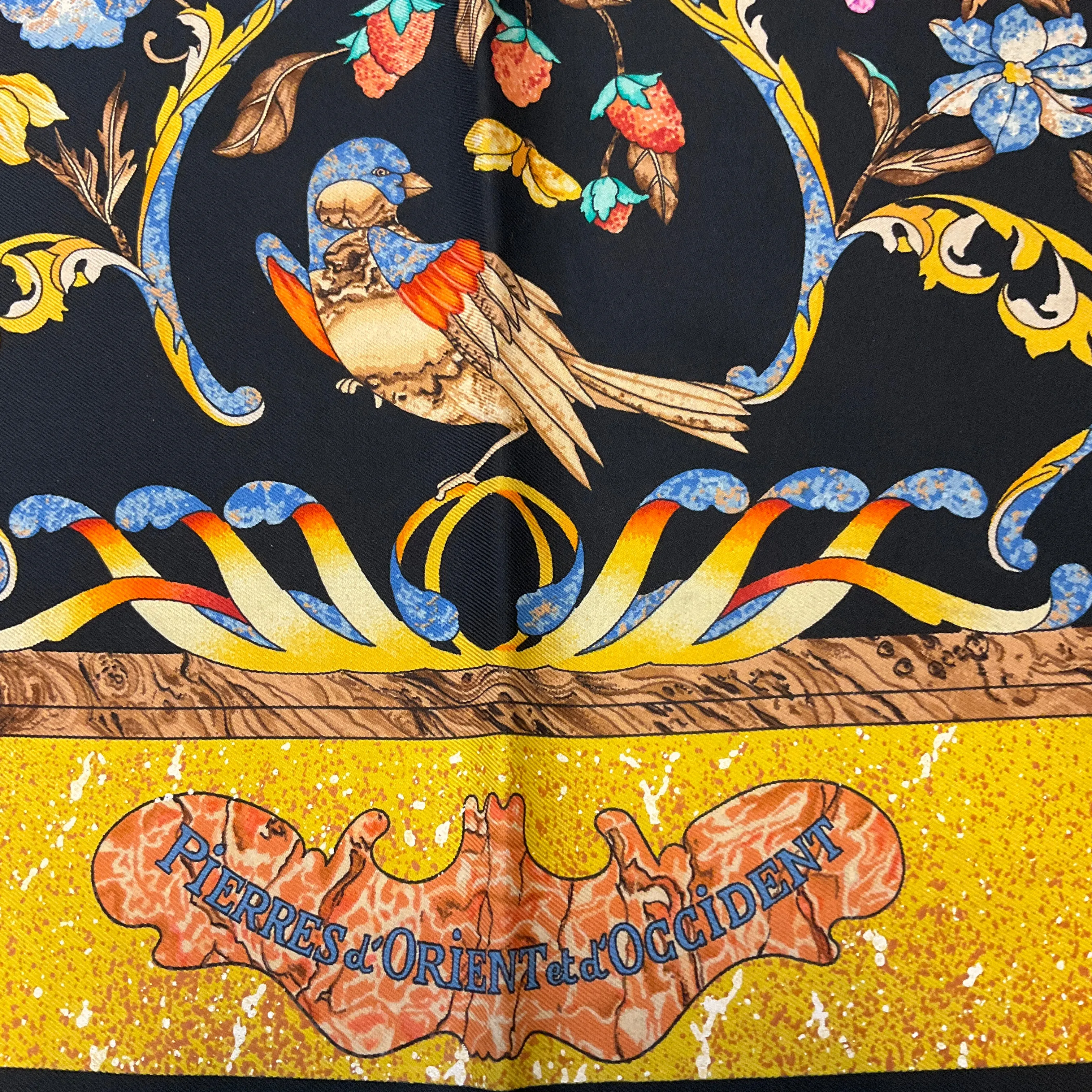 Hermes Black / Gold Multi Pierres d'Orient et d'Occident Square Silk Twill Scarf