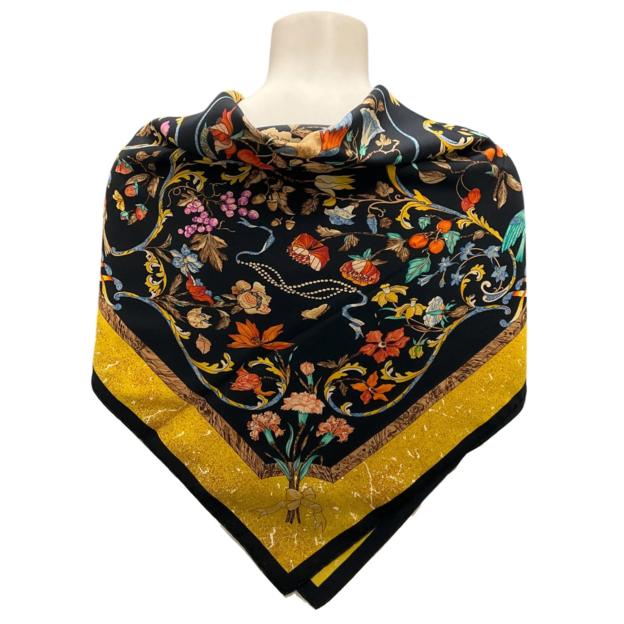 Hermes Black / Gold Multi Pierres d'Orient et d'Occident Square Silk Twill Scarf