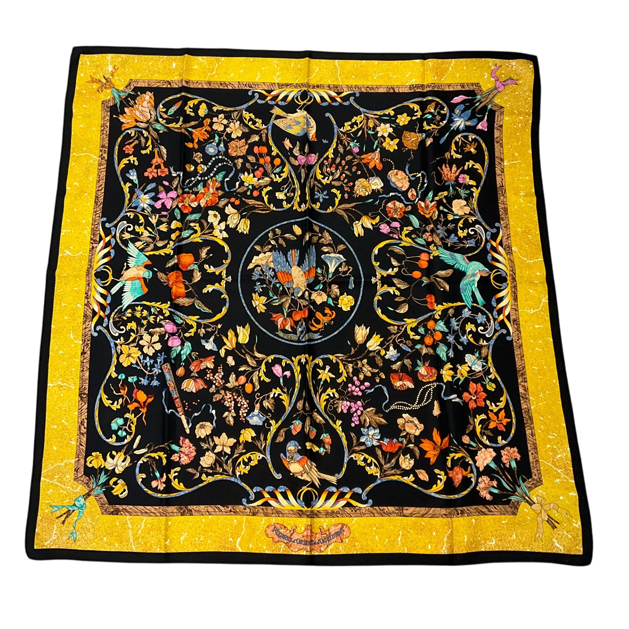 Hermes Black / Gold Multi Pierres d'Orient et d'Occident Square Silk Twill Scarf