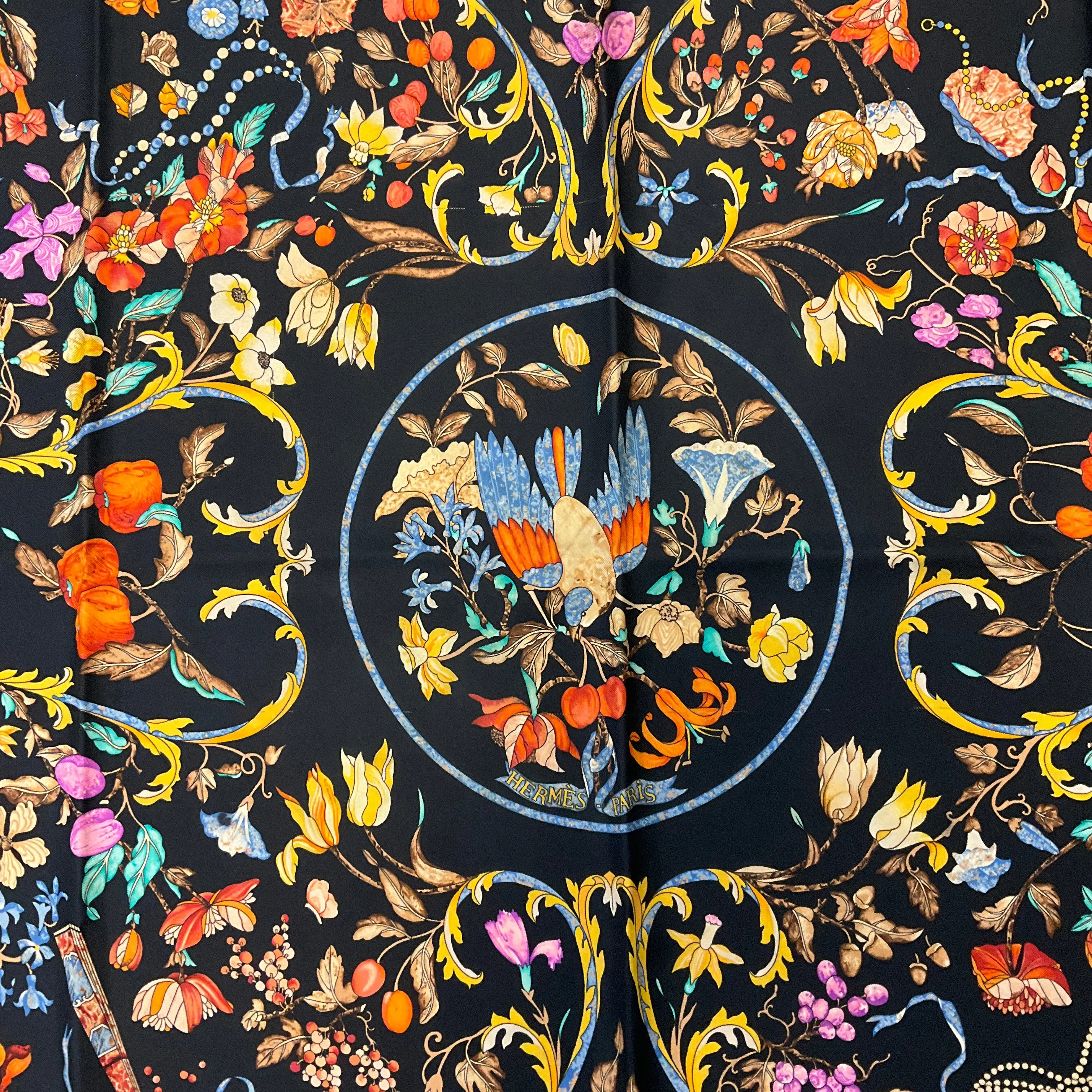 Hermes Black / Gold Multi Pierres d'Orient et d'Occident Square Silk Twill Scarf