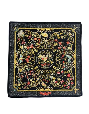Hermes Black Silk Pierres d'Orient et d'Occident Pocket Square