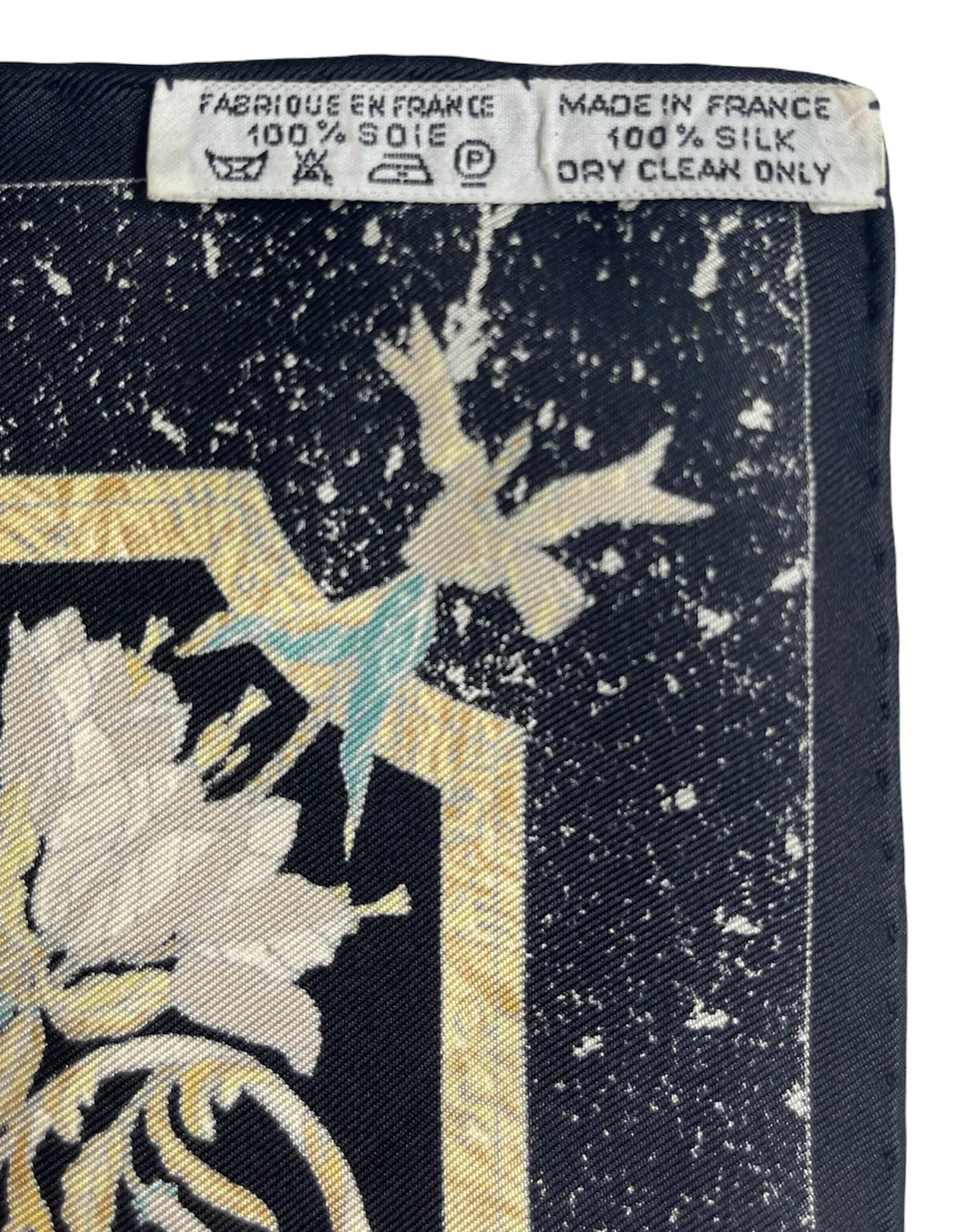 Hermes Black Silk Pierres d'Orient et d'Occident Pocket Square