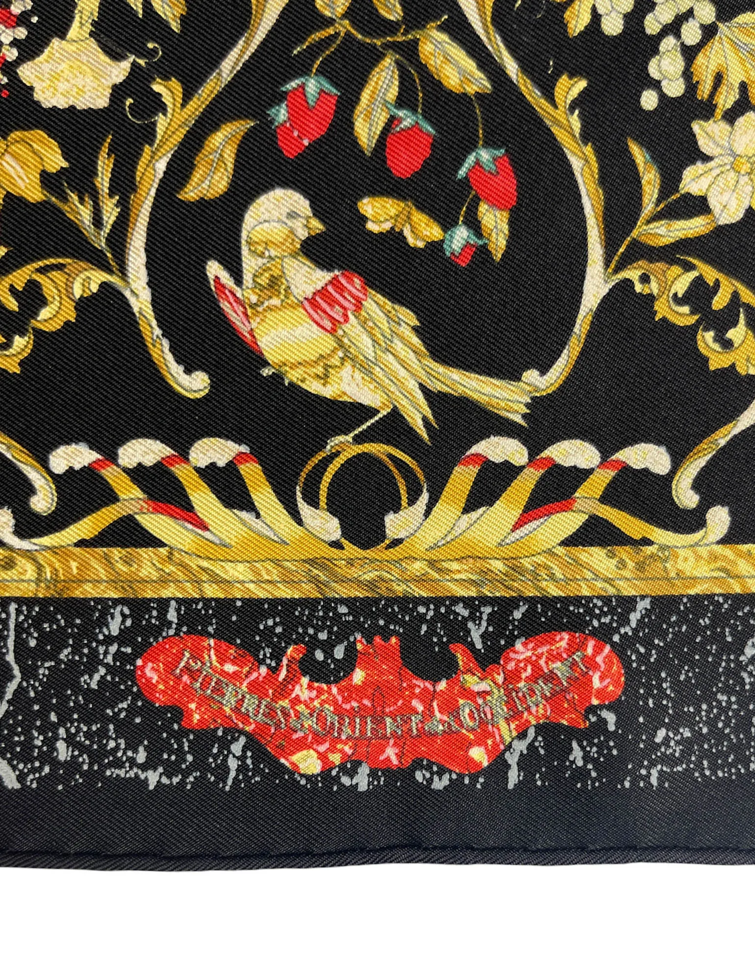 Hermes Black Silk Pierres d'Orient et d'Occident Pocket Square