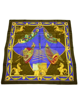 Hermes Blue/Gold Les Bissone de Venise 90cm Silk Scarf