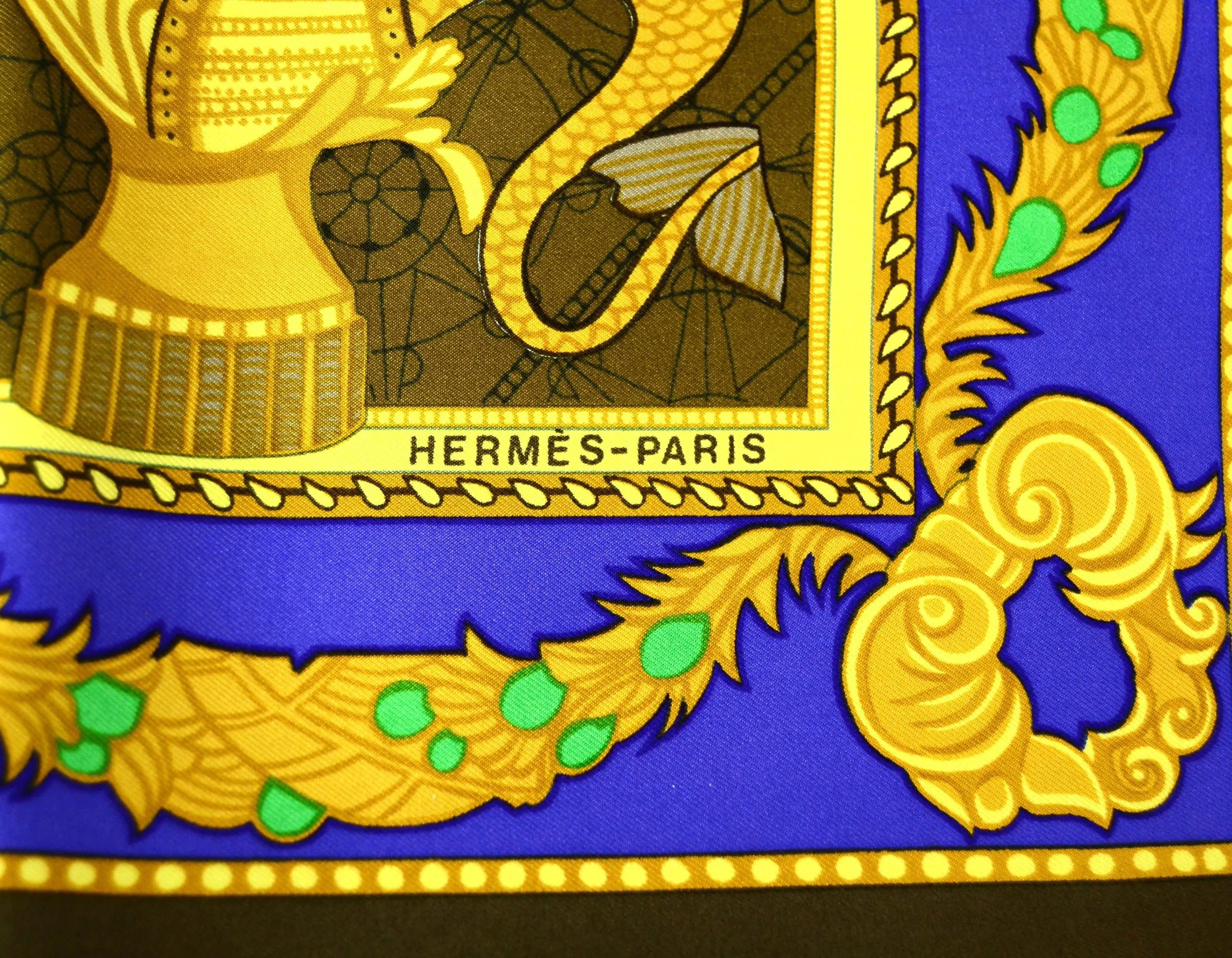 Hermes Blue/Gold Les Bissone de Venise 90cm Silk Scarf