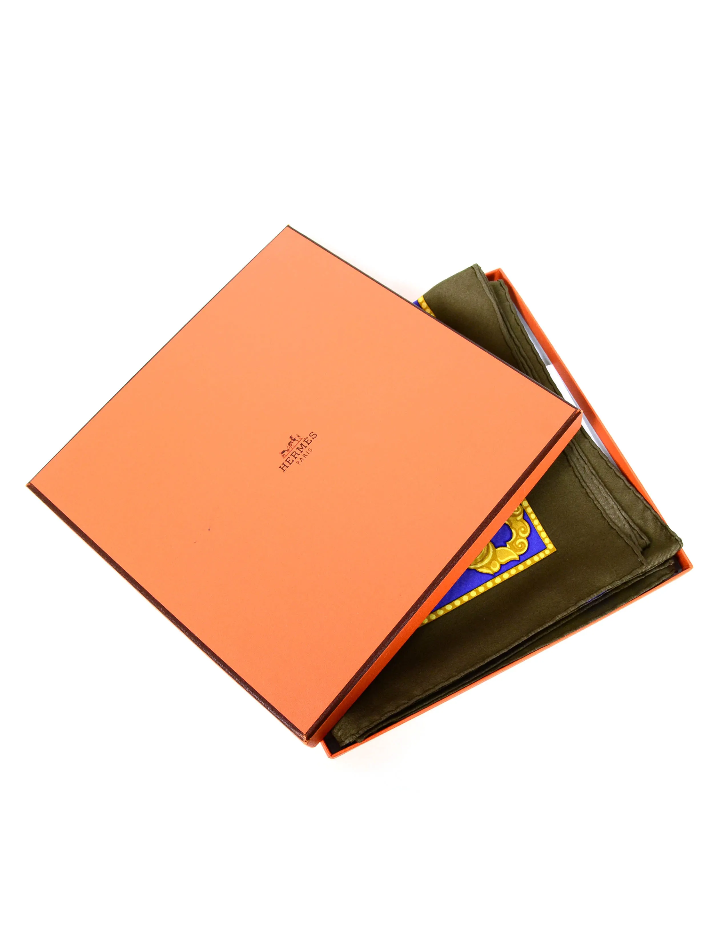 Hermes Blue/Gold Les Bissone de Venise 90cm Silk Scarf