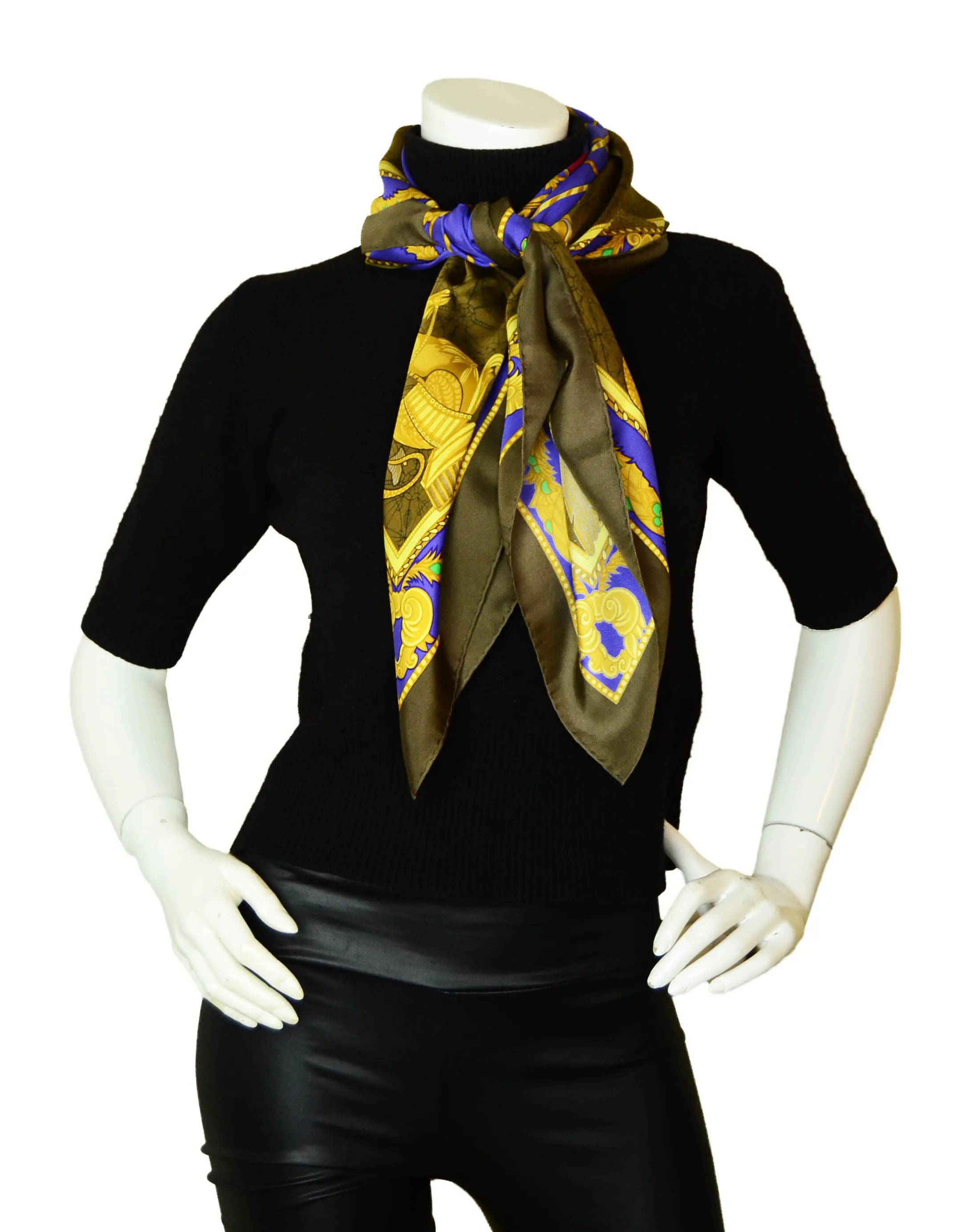 Hermes Blue/Gold Les Bissone de Venise 90cm Silk Scarf