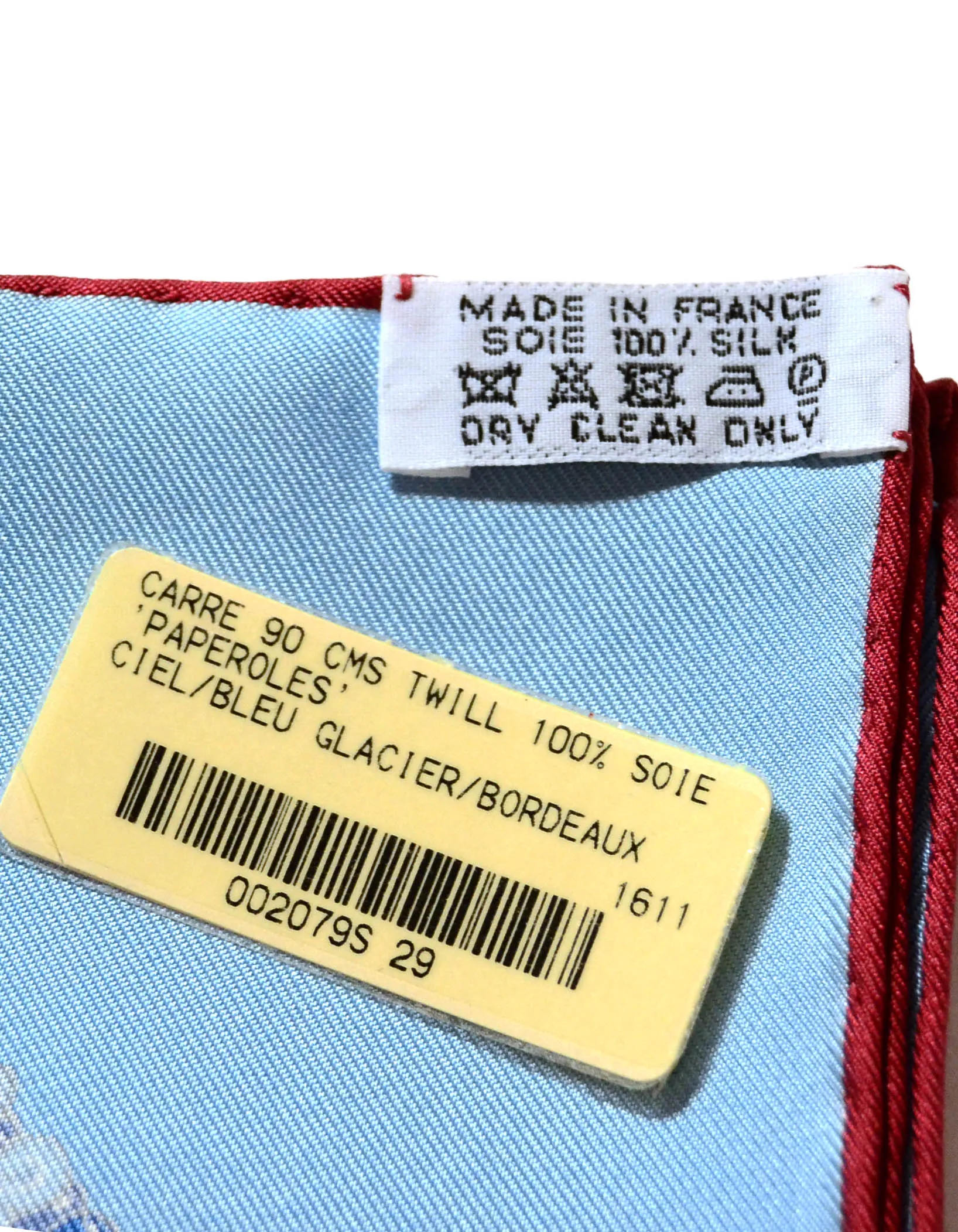 Hermes Ciel/Blue Glacier/Bordeaux “Paperoles” 90cm Silk Scarf