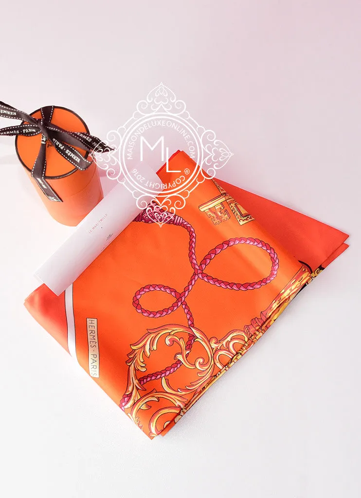 Hermes Corail Orange Rouge Les Clés Silk Maxi Twilly Shawl Scarf Wrap
