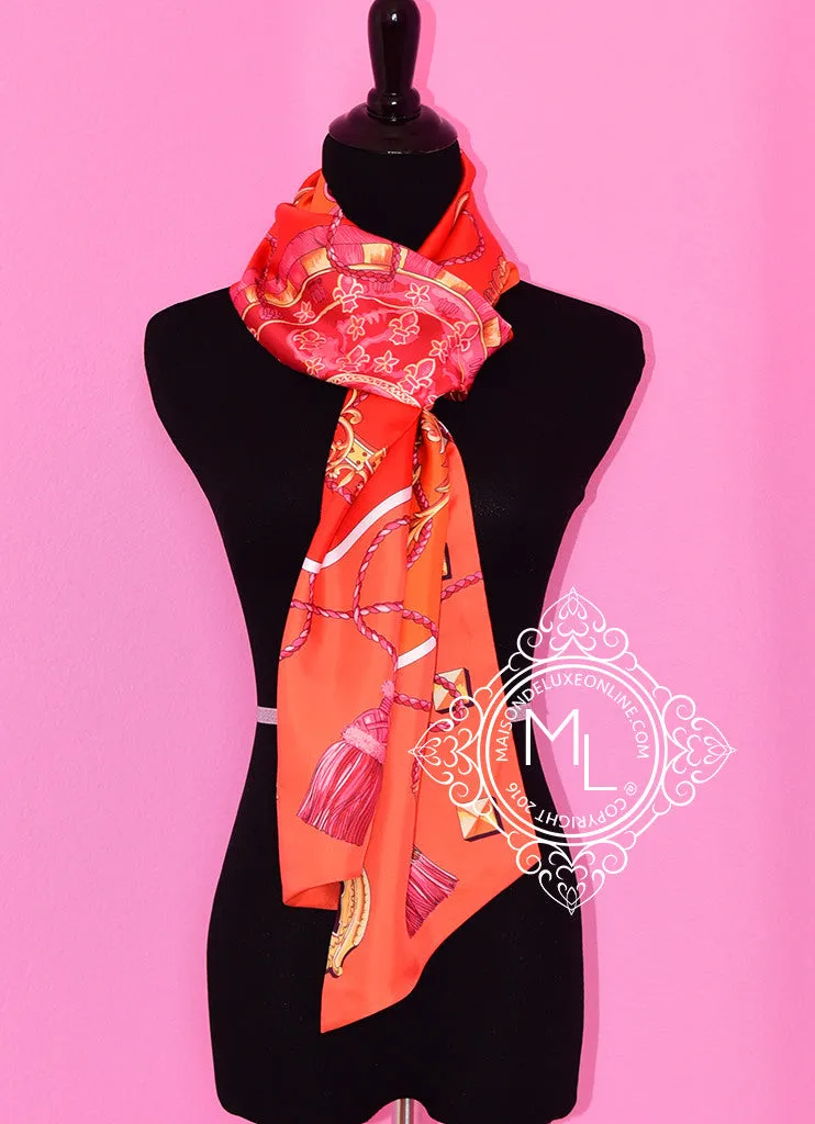 Hermes Corail Orange Rouge Les Clés Silk Maxi Twilly Shawl Scarf Wrap