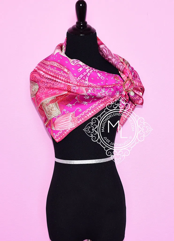 Hermes Fuchsia Twill Silk 90 cm Cavaliers Du Caucase Scarf