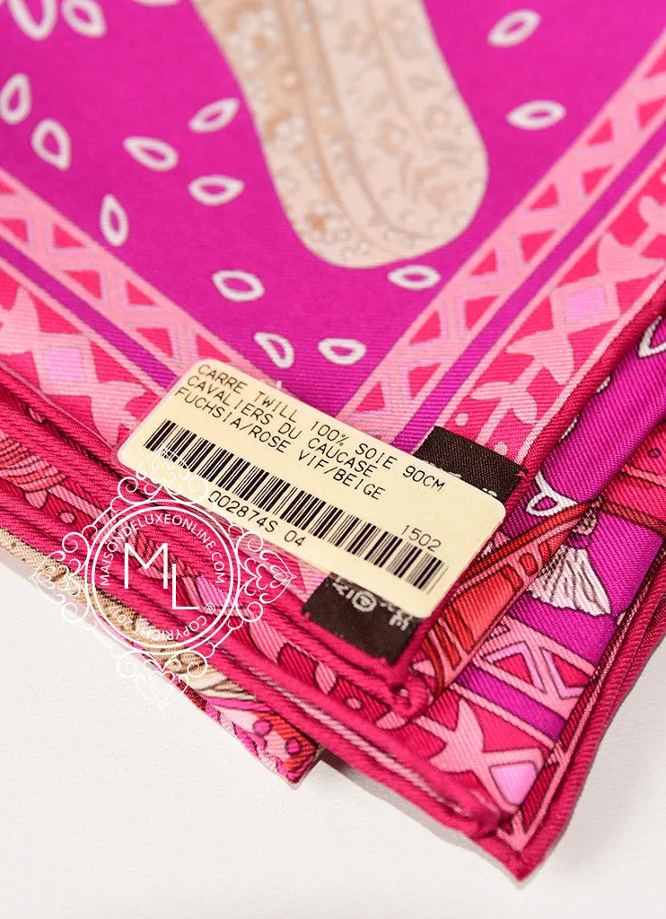 Hermes Fuchsia Twill Silk 90 cm Cavaliers Du Caucase Scarf