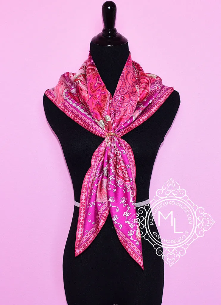 Hermes Fuchsia Twill Silk 90 cm Cavaliers Du Caucase Scarf