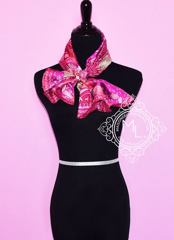 Hermes Fuchsia Twill Silk 90 cm Cavaliers Du Caucase Scarf