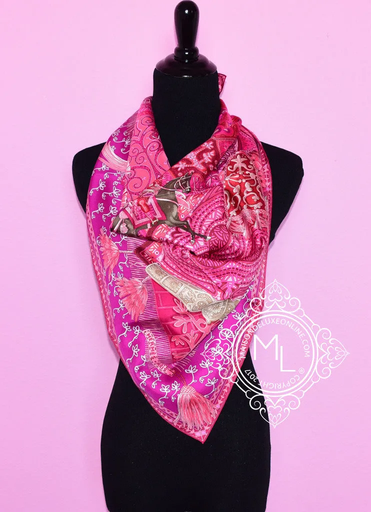 Hermes Fuchsia Twill Silk 90 cm Cavaliers Du Caucase Scarf