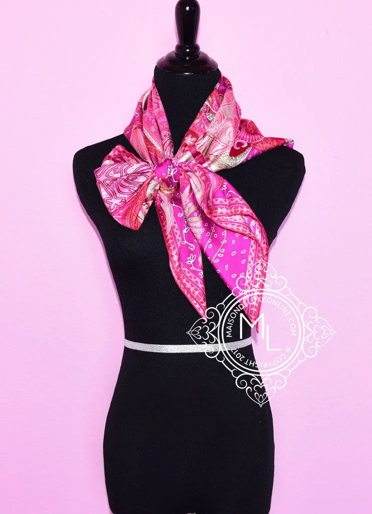 Hermes Fuchsia Twill Silk 90 cm Cavaliers Du Caucase Scarf