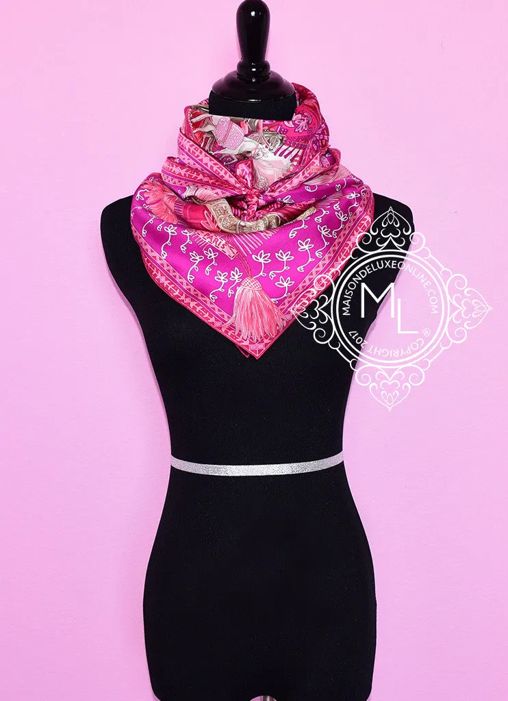 Hermes Fuchsia Twill Silk 90 cm Cavaliers Du Caucase Scarf