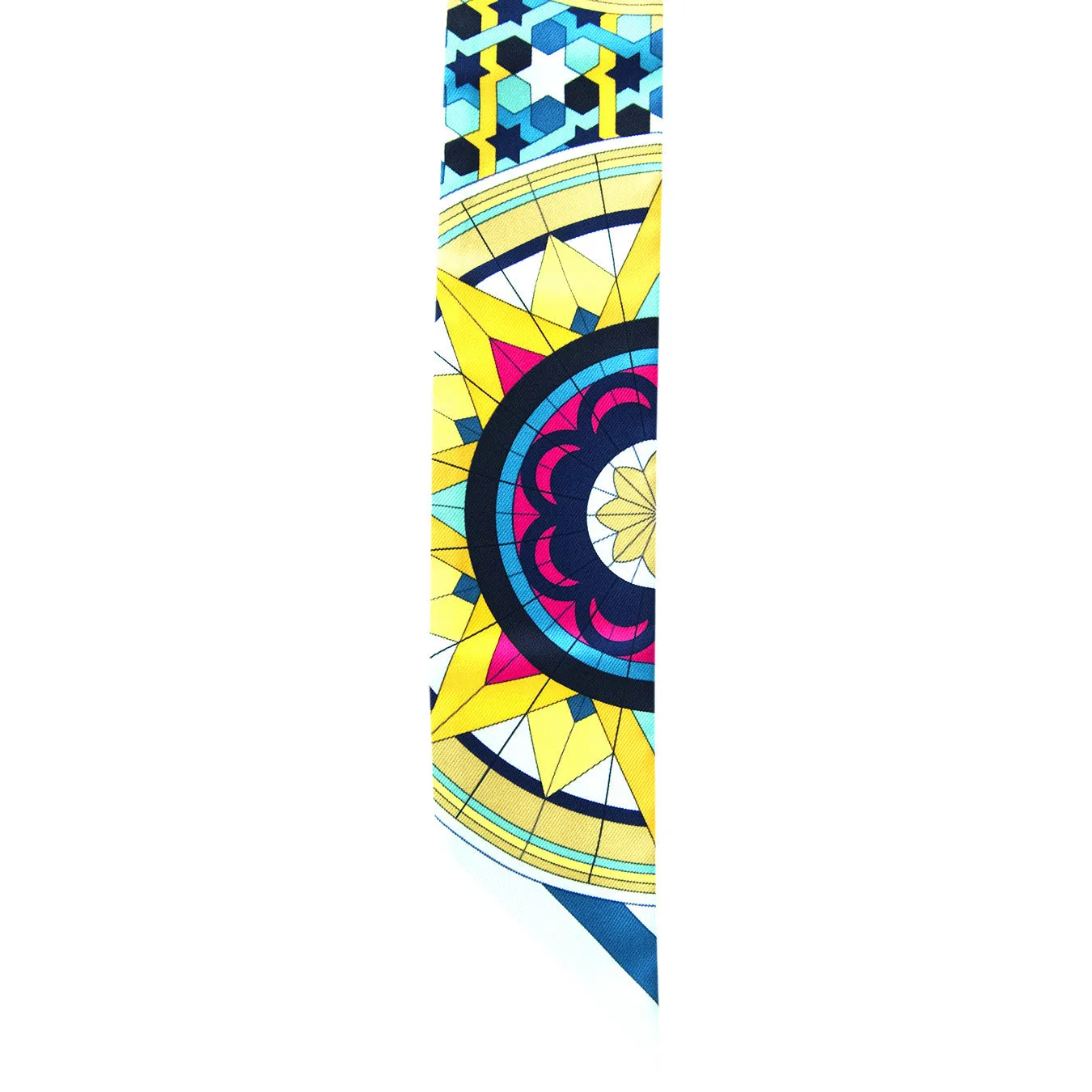 Hermes Geometric Floral Yellow Blue Pink Silk Twilly Scarf