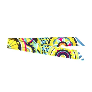 Hermes Geometric Floral Yellow Blue Pink Silk Twilly Scarf