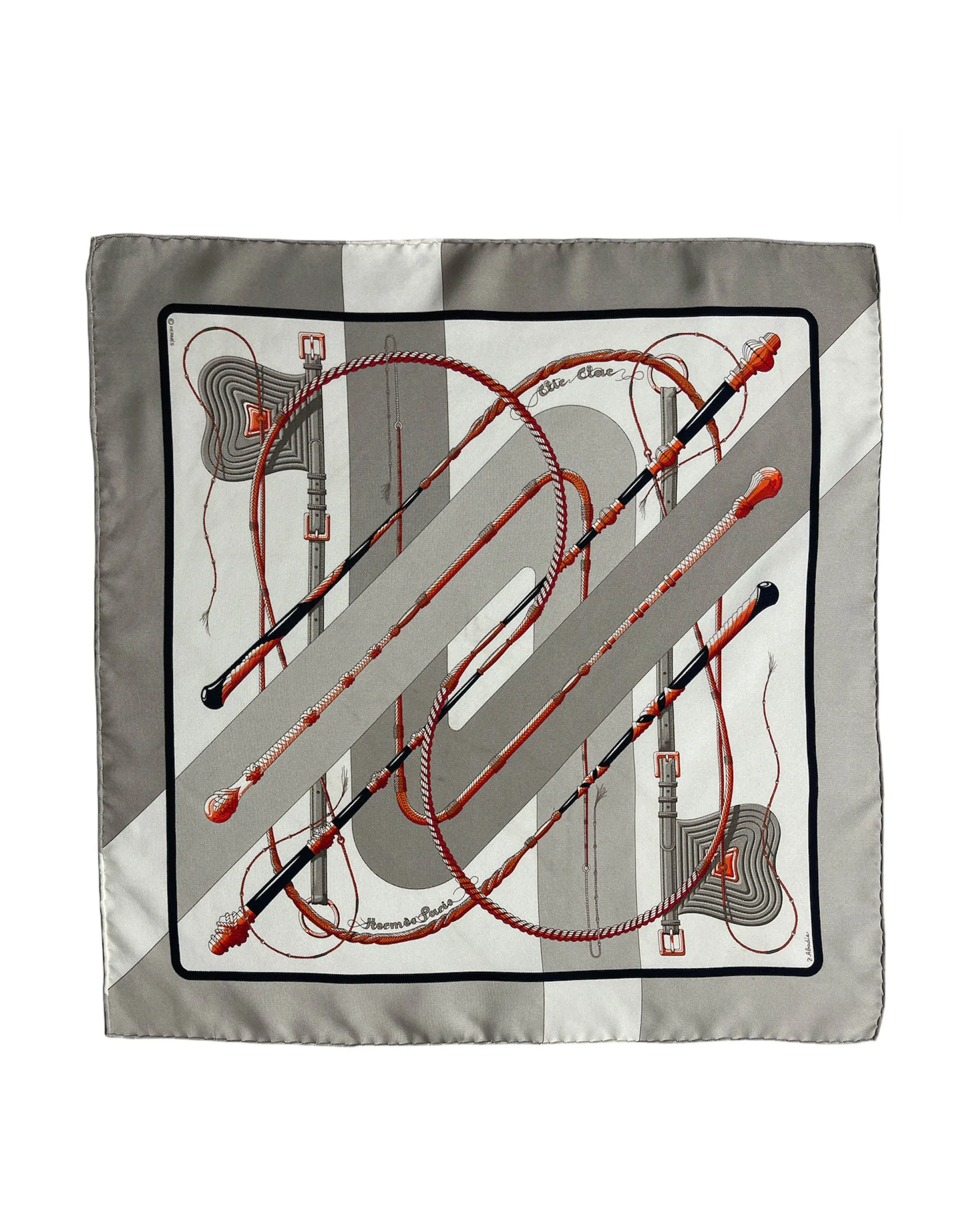 Hermes Grey/White Silk Clic-Clac A Pois Pocket Square