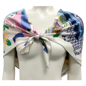 Hermes Ivory / Blue / Pink Multi Les Tresors d'Un Artiste Square Silk Twill Scarf