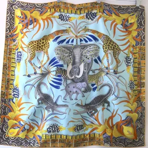 Hermes La Marche du Zambeze 90cm Scarf Light Blue Silk Twill NEW