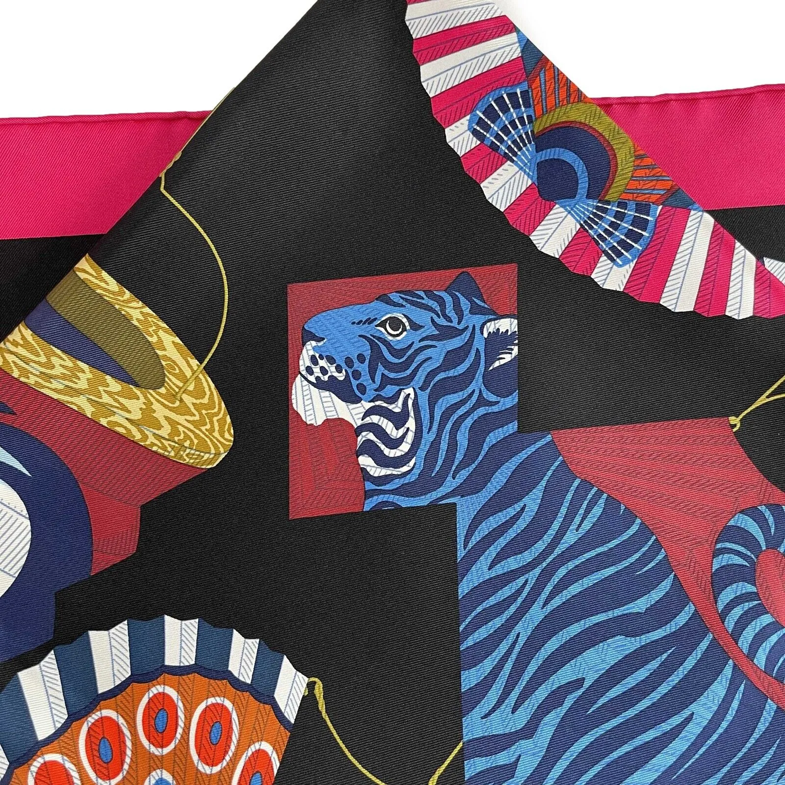 Hermes Lanternes Ballons et Cocardes Silk Black / Fuchsia Scarf - 90cm -OS