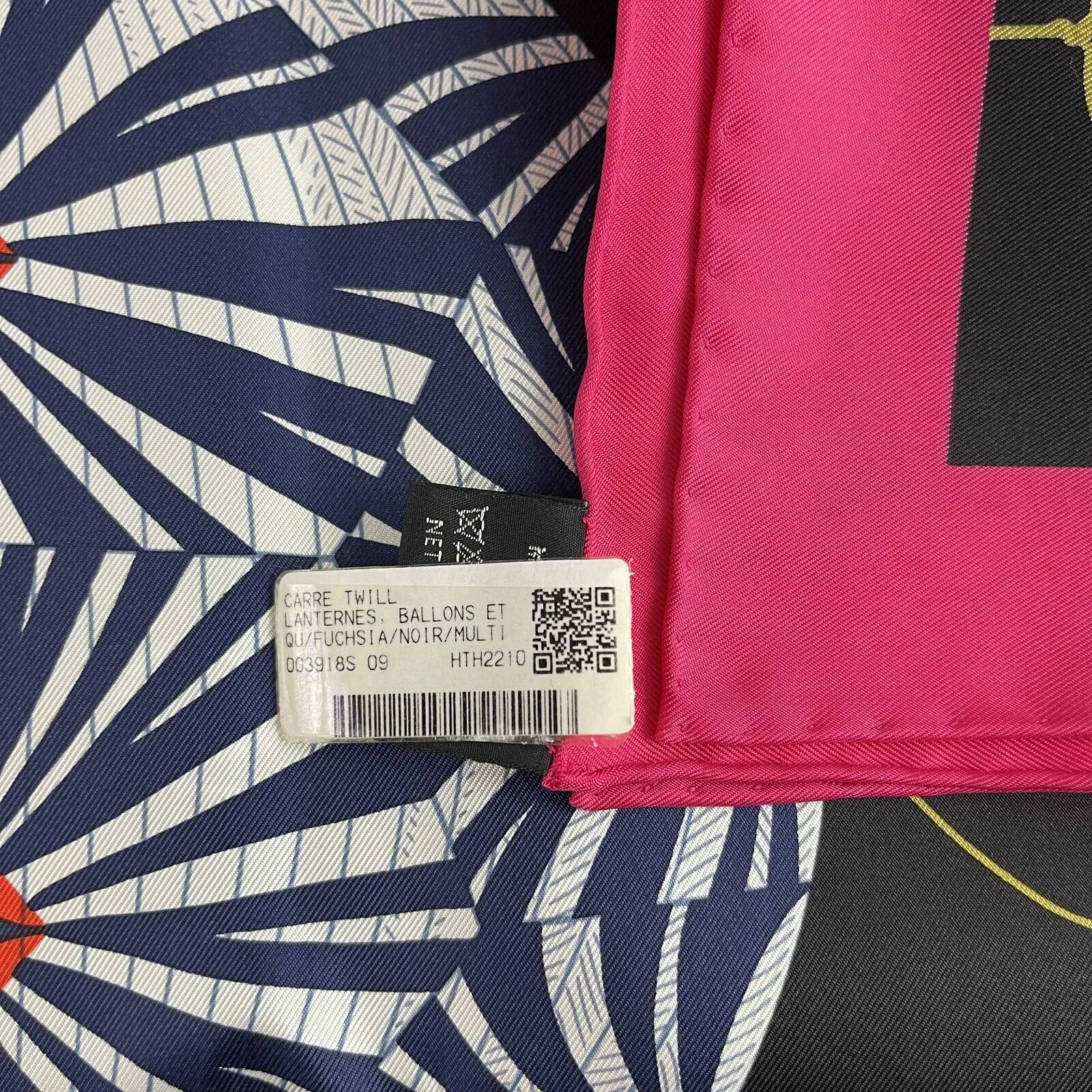 Hermes Lanternes Ballons et Cocardes Silk Black / Fuchsia Scarf - 90cm -OS