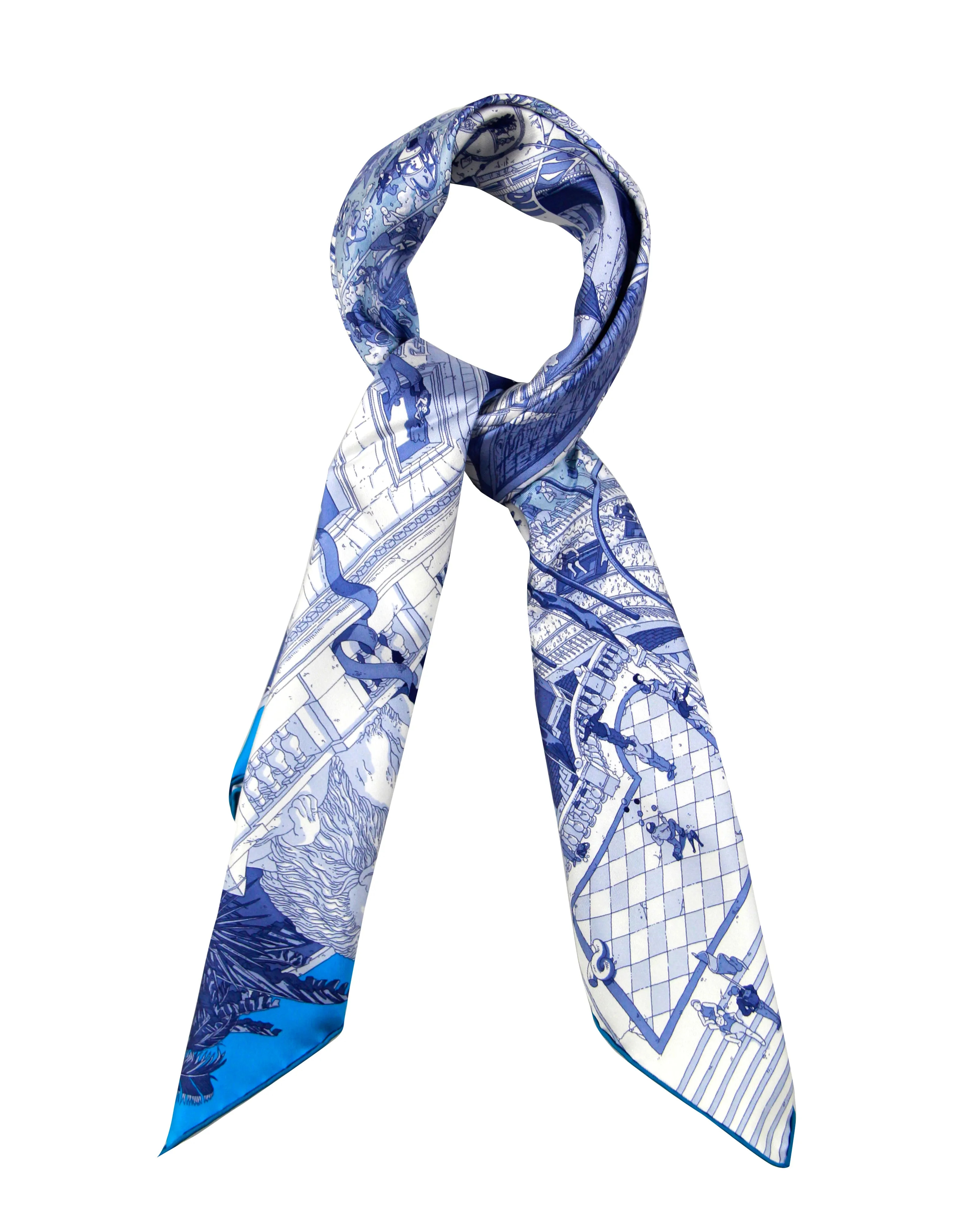 Hermes NEW Blue Grand Prix au Faubourg 90cm Silk Scarf