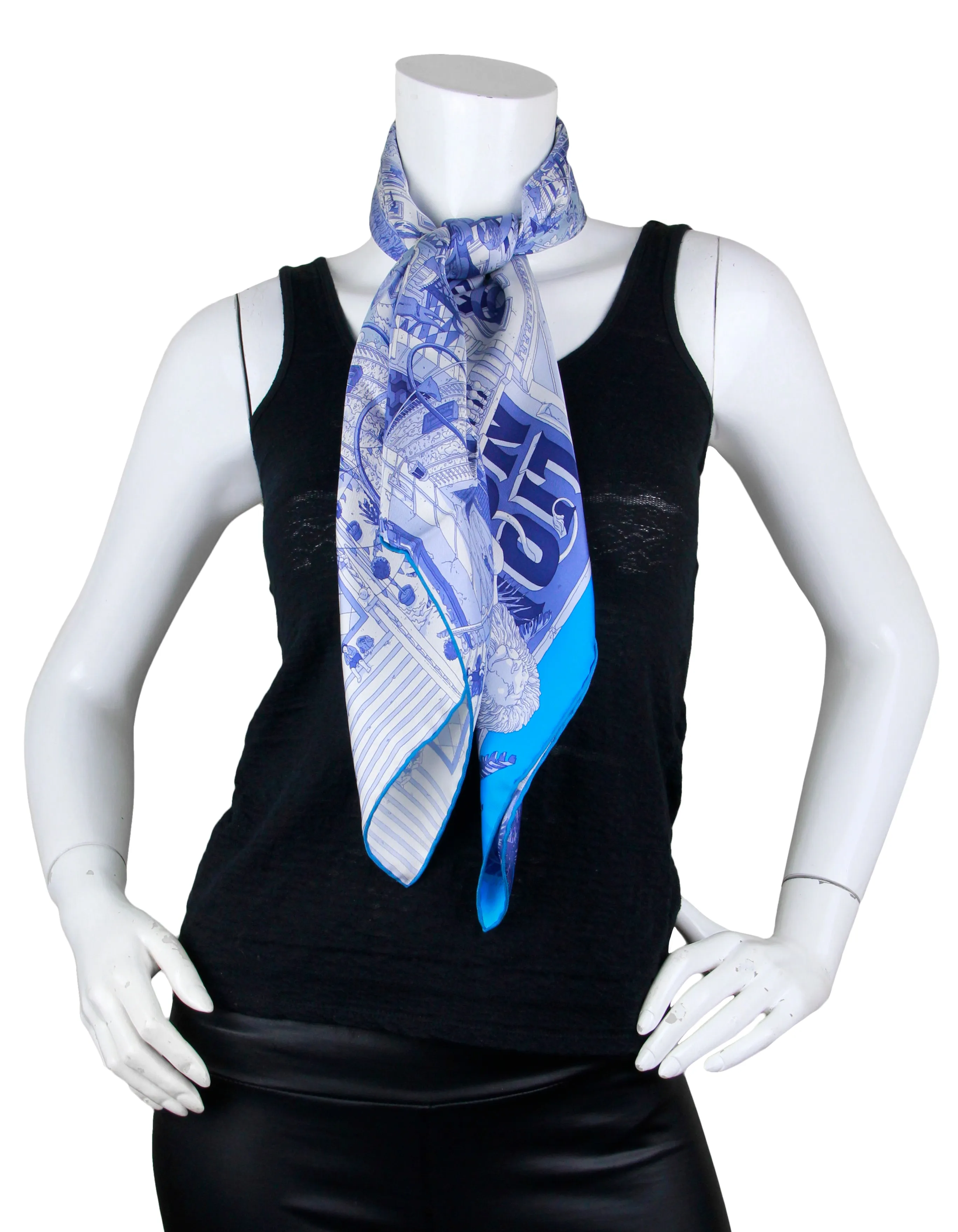 Hermes NEW Blue Grand Prix au Faubourg 90cm Silk Scarf