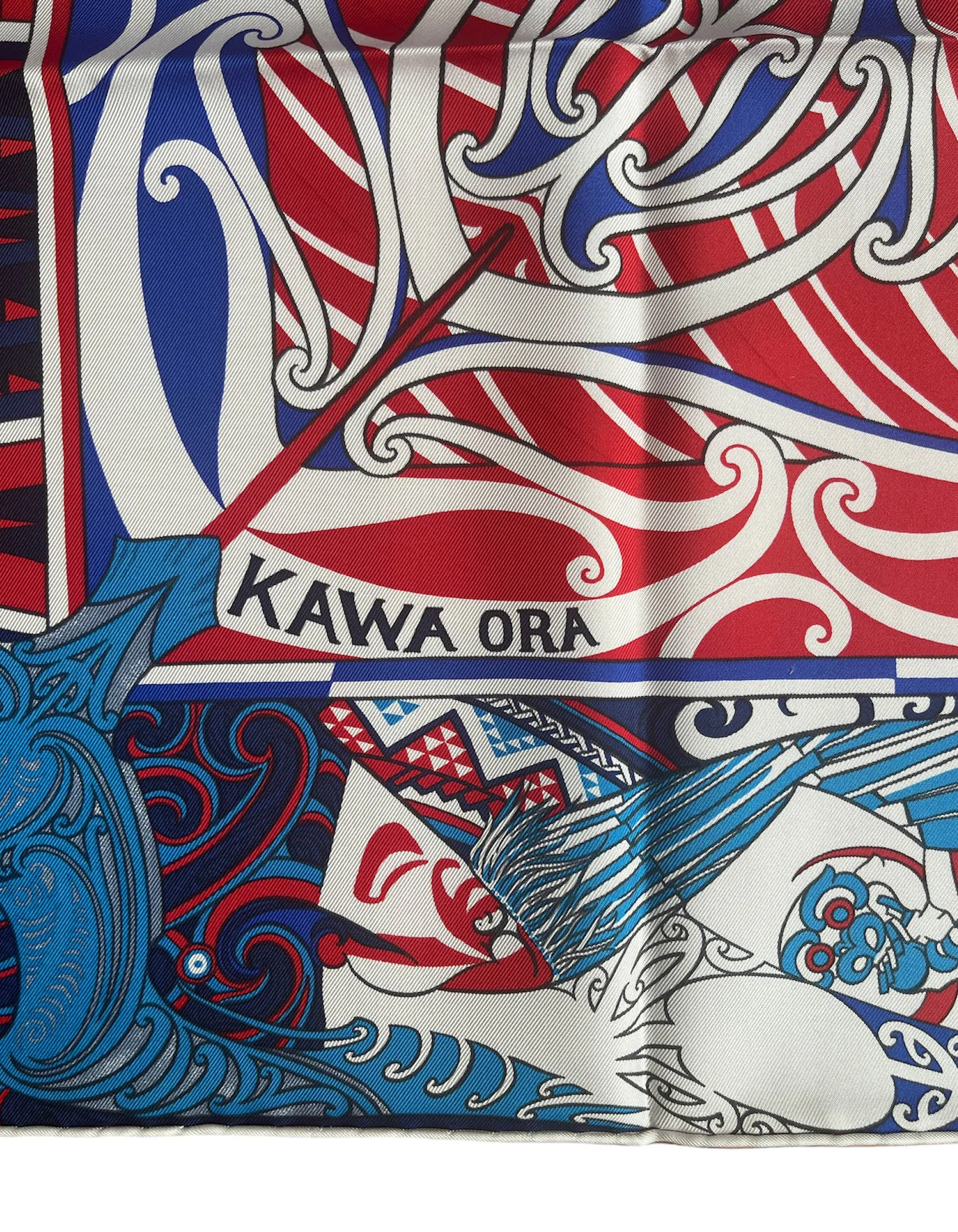 Hermes NEW Blue/Red/White Kawa Ora 90cm Silk Scarf