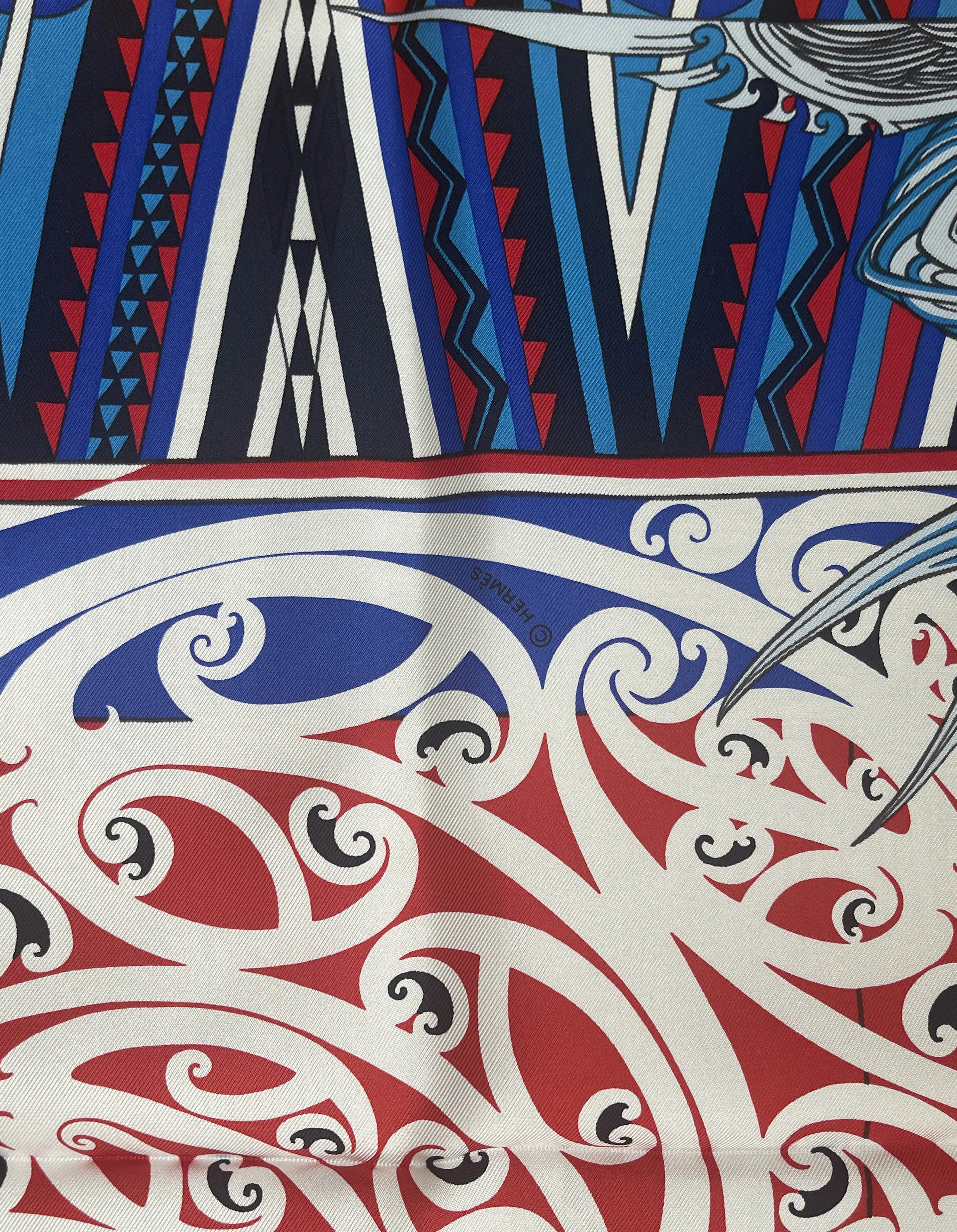 Hermes NEW Blue/Red/White Kawa Ora 90cm Silk Scarf