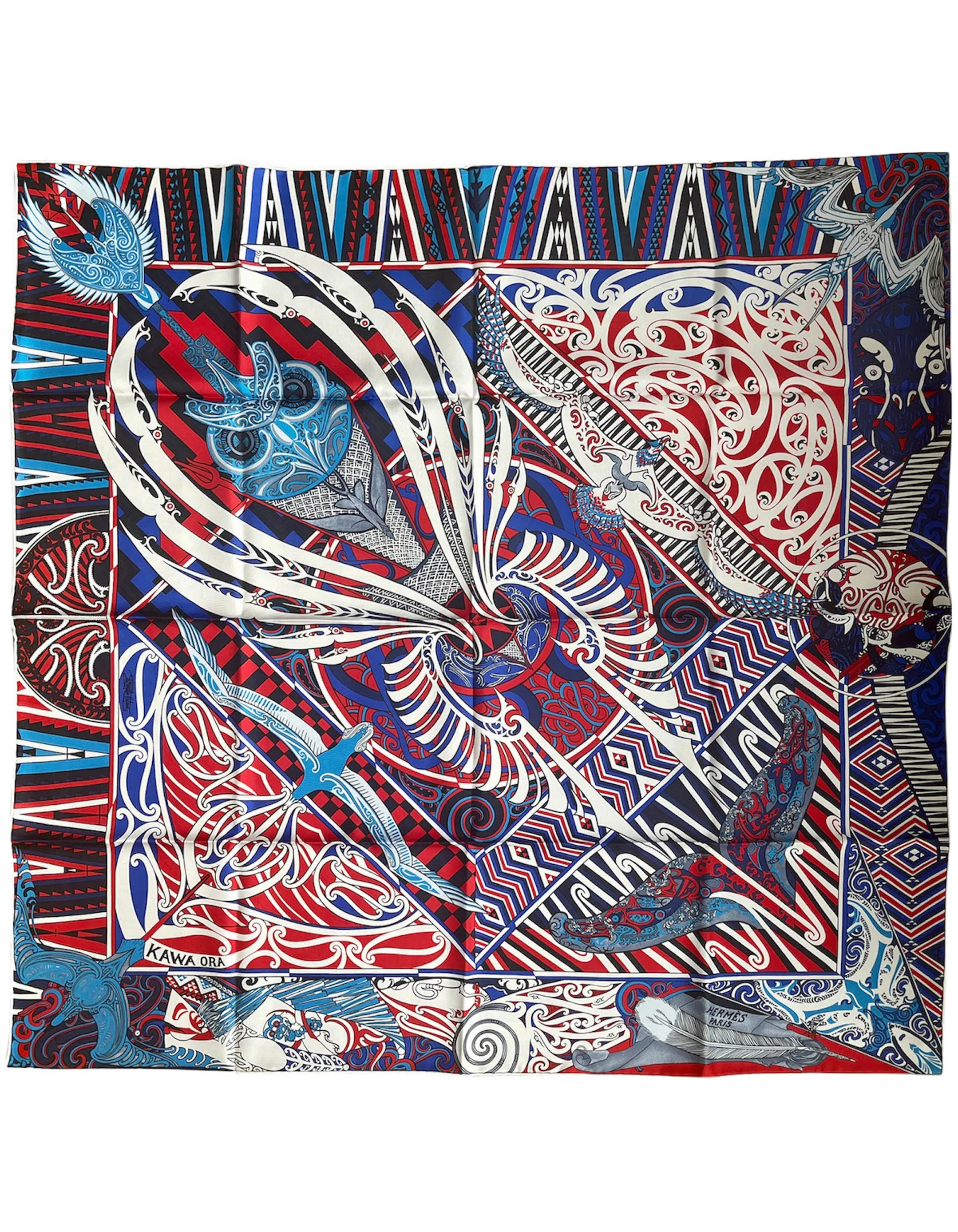 Hermes NEW Blue/Red/White Kawa Ora 90cm Silk Scarf