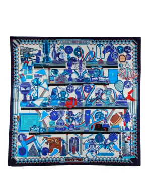 Hermes NEW Blue/Red/White Les Trophees 90cm Silk Scarf