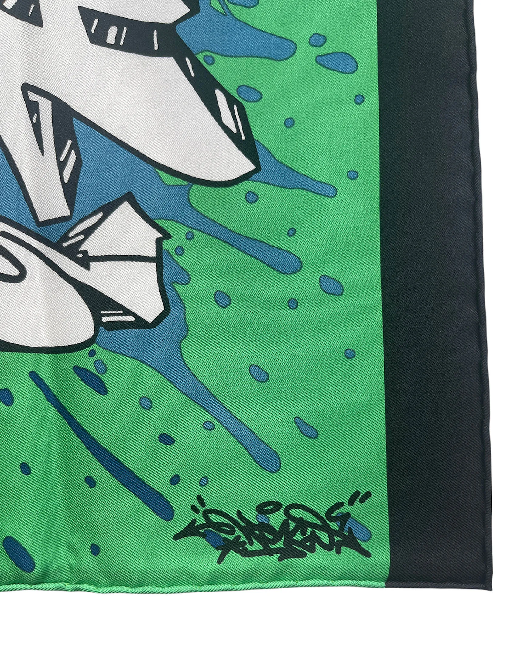 Hermes NEW Green/Black/ Blue Graff Hermes Print Pocket Square
