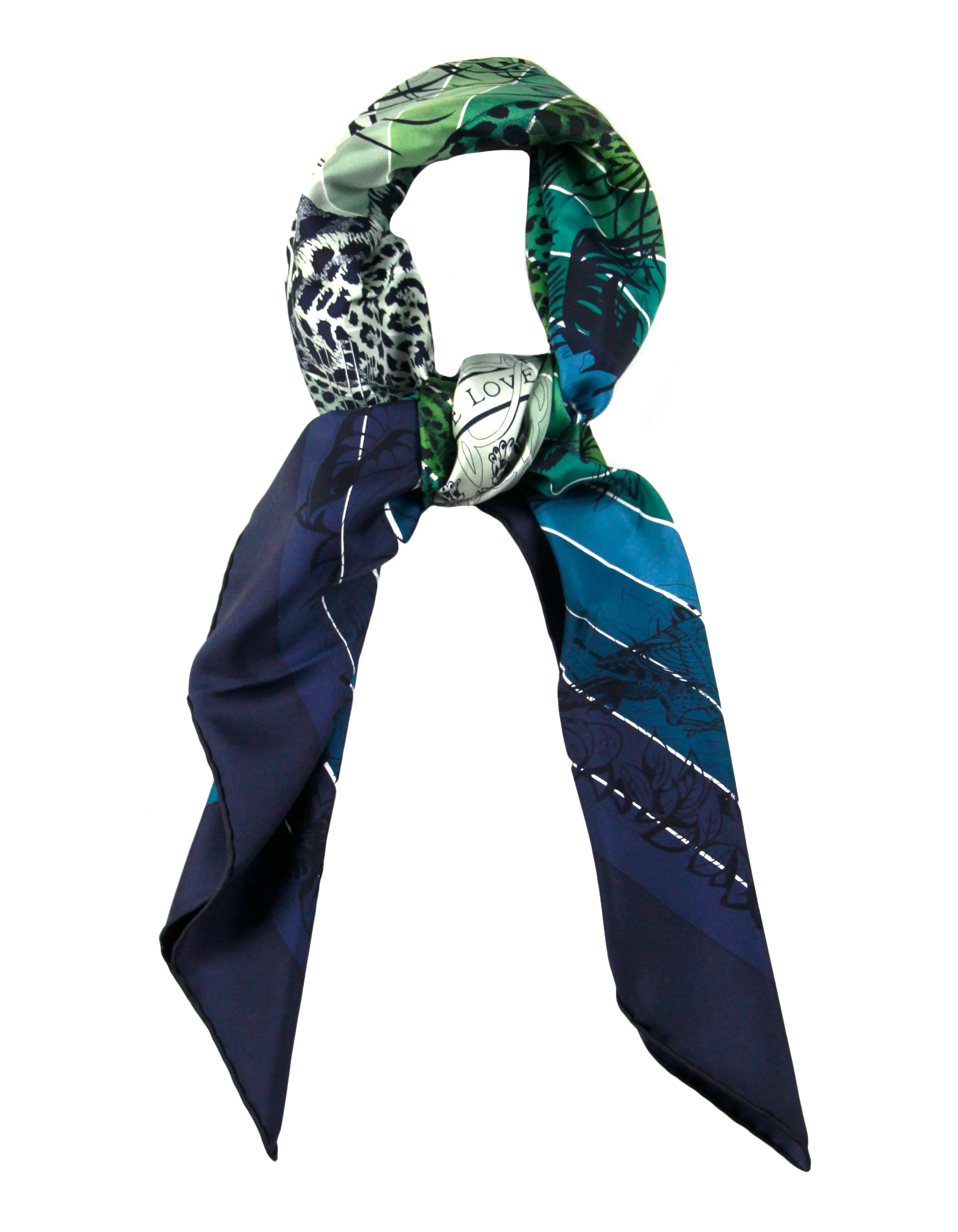 Hermes NEW Midnight Blue/ Green Jungle Love Rainbow 90cm Silk Scarf