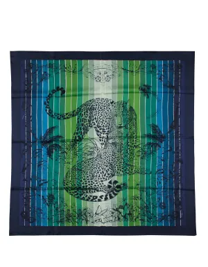 Hermes NEW Midnight Blue/ Green Jungle Love Rainbow 90cm Silk Scarf