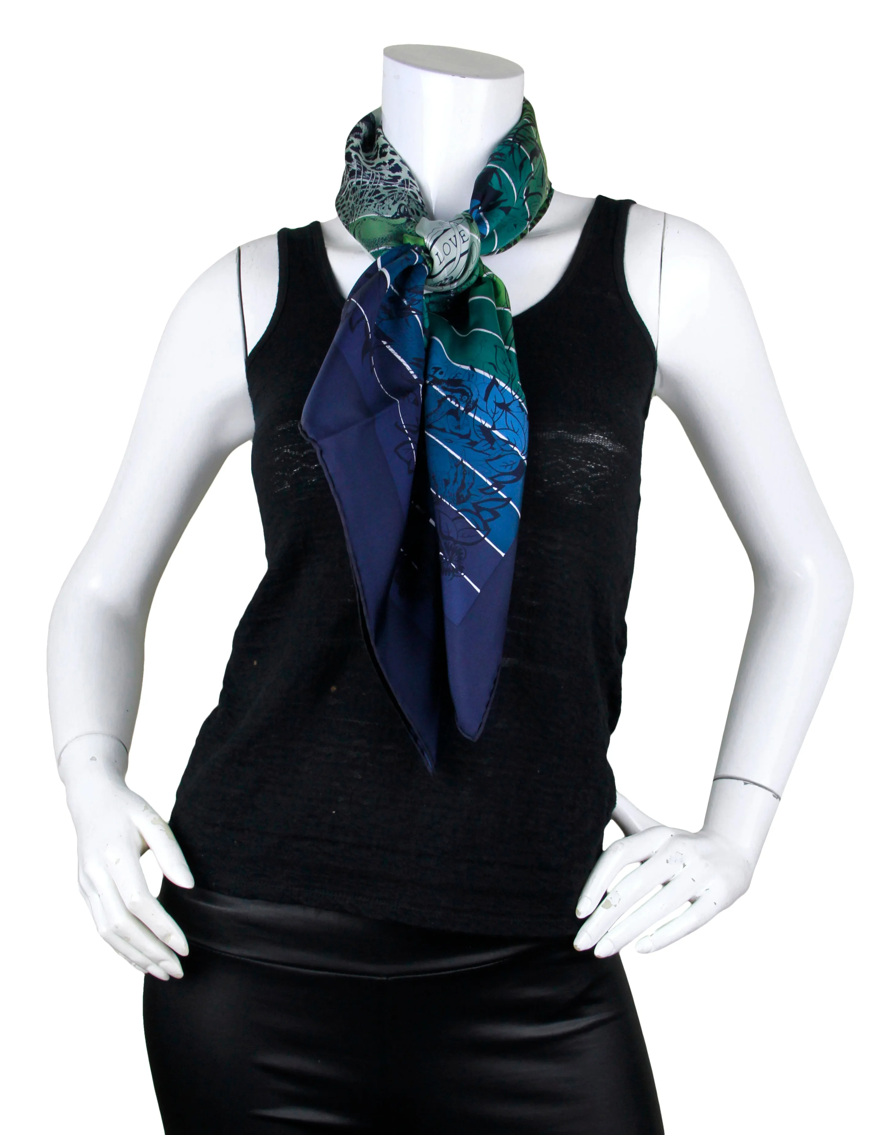 Hermes NEW Midnight Blue/ Green Jungle Love Rainbow 90cm Silk Scarf