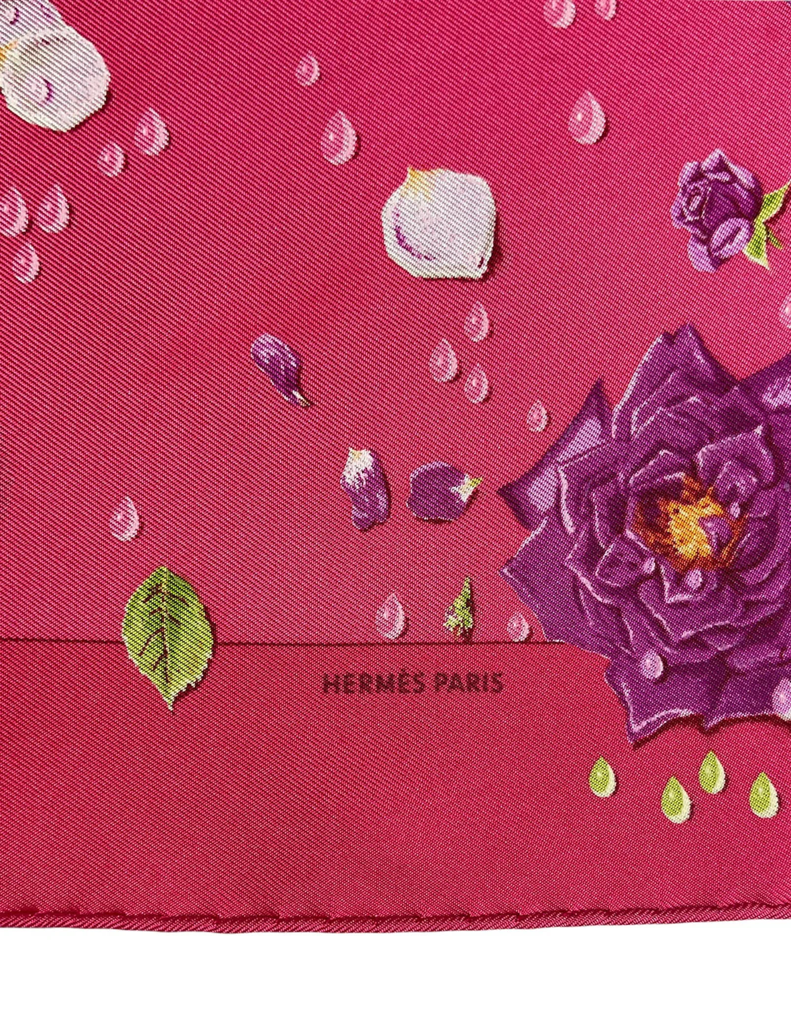 Hermes Pink La Rosee Pocket Square Scarf