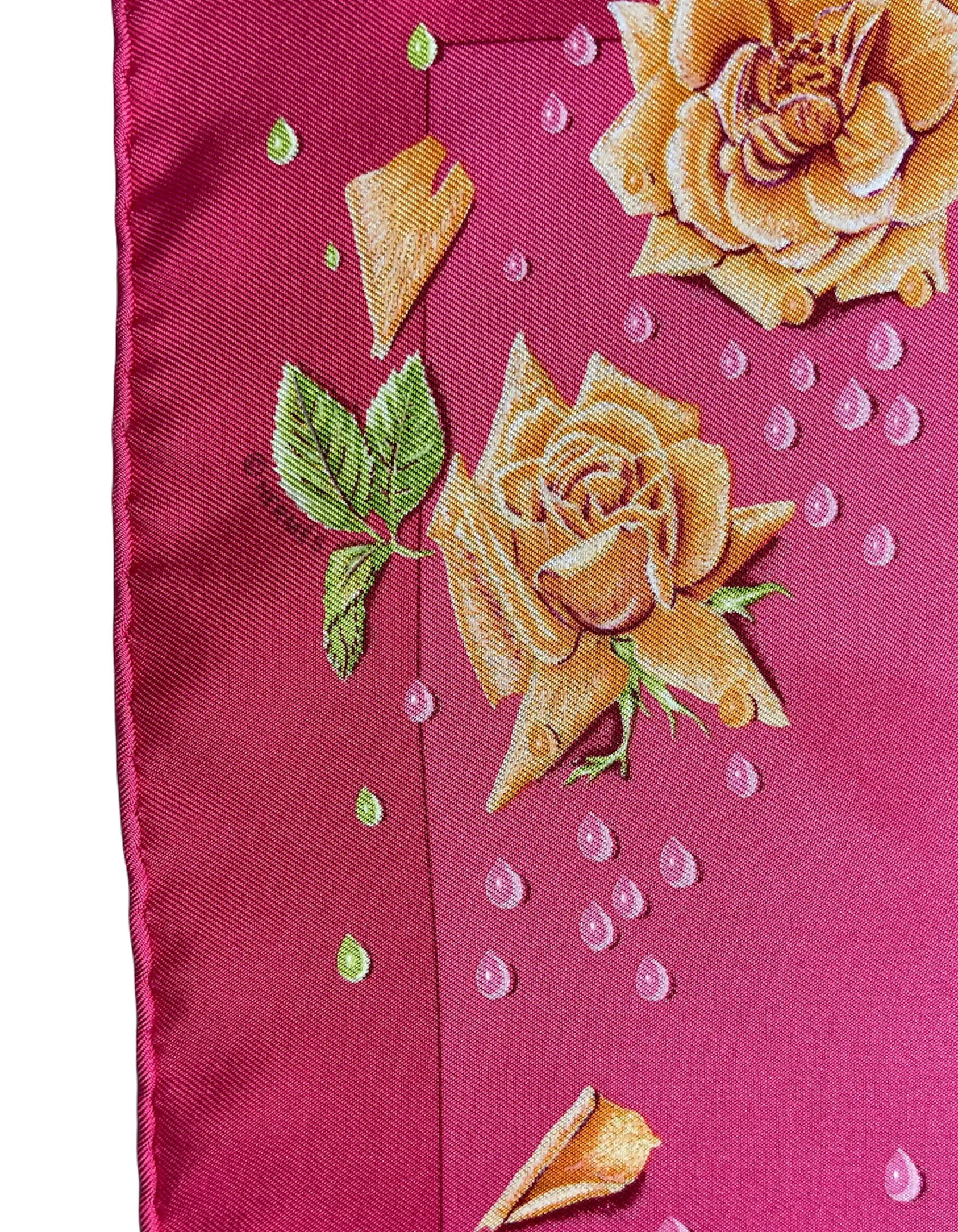 Hermes Pink La Rosee Pocket Square Scarf