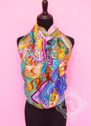 Hermes Purple Twill Silk 90 cm Cavaliers Du Caucase Scarf