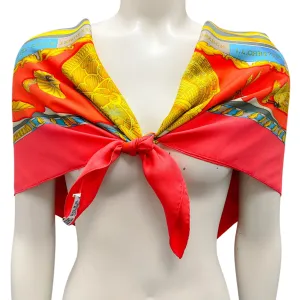 Hermes Red Multi Reves d’Espace Aircraft Print Square Silk Twill Scarf